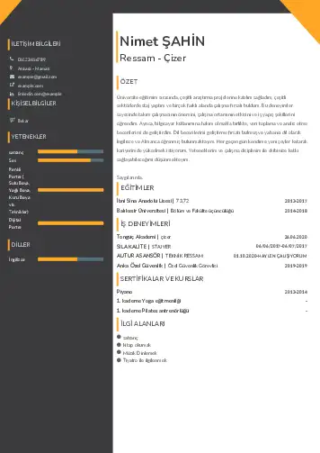 Ressam Cv Örnekleri cv indir